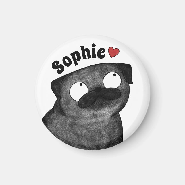 Imán de Pug Personalizado, Imán de Pug con Nombre  (Frente)