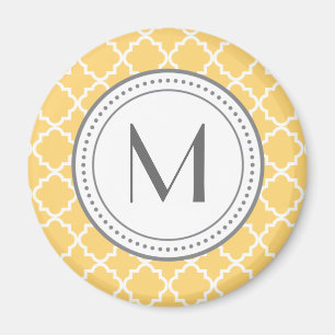 Imán de Quatrefoil del monograma - amarillo