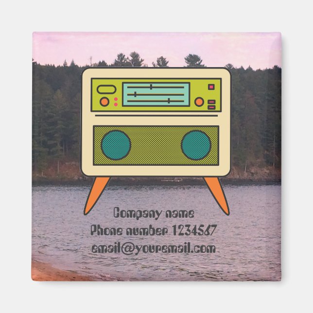 Imán de radio retro editable para branding (Frente)