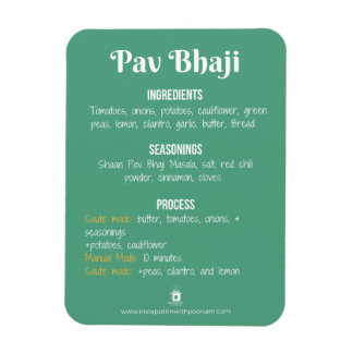 Imán de receta de Pav Bhaji para la olla instantán