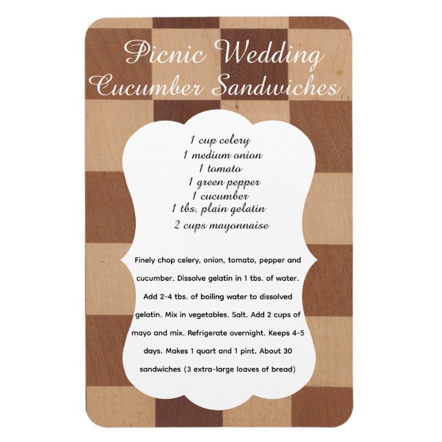 Imán de receta de sándwich de pepino para boda (Vertical)