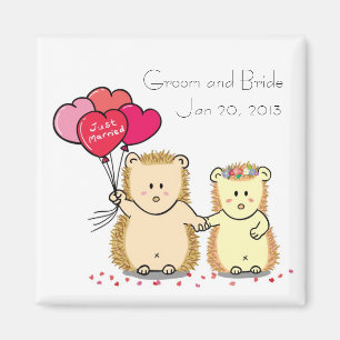 Imán de recuerdo de boda de pareja de erizo lindo