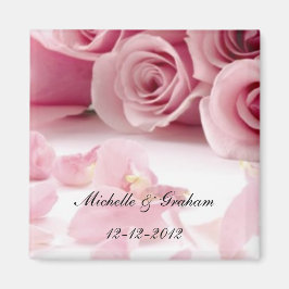 Imán de recuerdo de boda de rosas rosadas