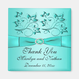 Imán de recuerdo de boda floral acuático y negro