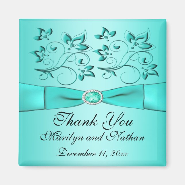 Imán de recuerdo de boda floral acuático y negro (Frente)