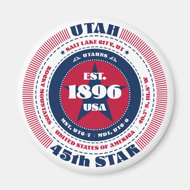 Imán de recuerdo de datos del estado de Utah (Frente)