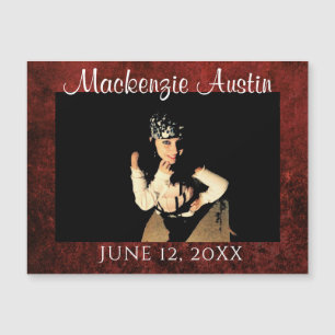 Imán de recuerdo de graduación con foto rojo rubí 