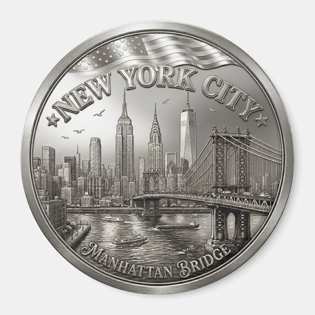 Imán de recuerdo de la silueta de Nueva York de pl (Frente)