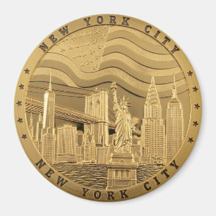 Imán de recuerdo de la silueta de Nueva York dorad