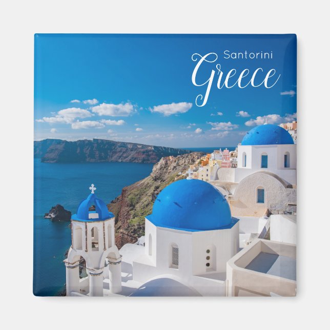 Imán de recuerdo de Santorini Grecia Escénico Rega (Frente)
