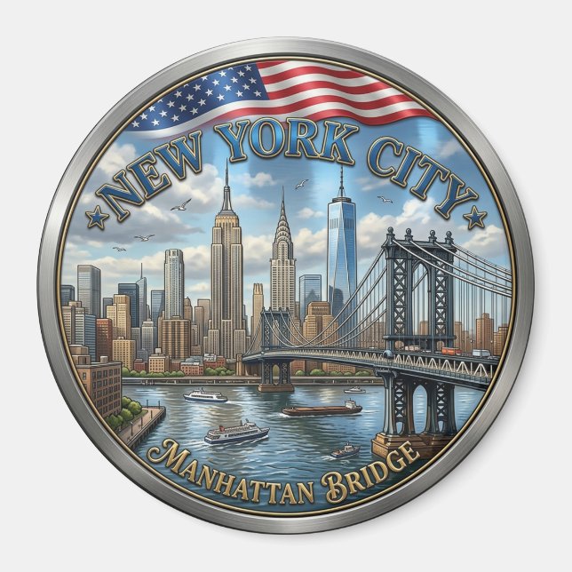 Imán de recuerdo del puente de Manhattan de la ciu (Frente)