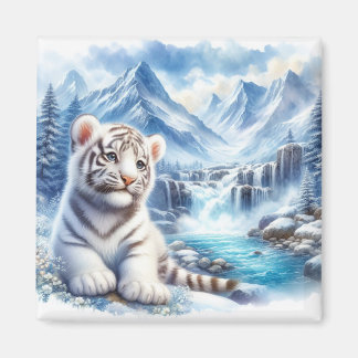 Imán de refrigerador de tigre blanco para bebés, t