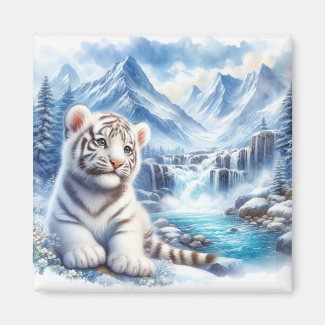 Imán de refrigerador de tigre blanco para bebés, t (Frente)
