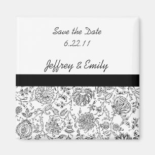 Imán de regalo de boda floral negro elegante