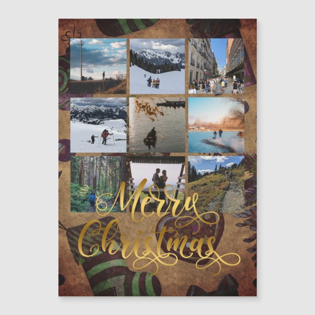 Imán de regalo de Collage de fotos navideño Gold M (Anverso)