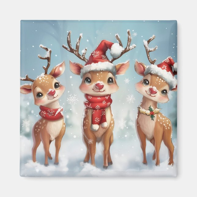 Imán de Reno de Navidad Adorable (Frente)