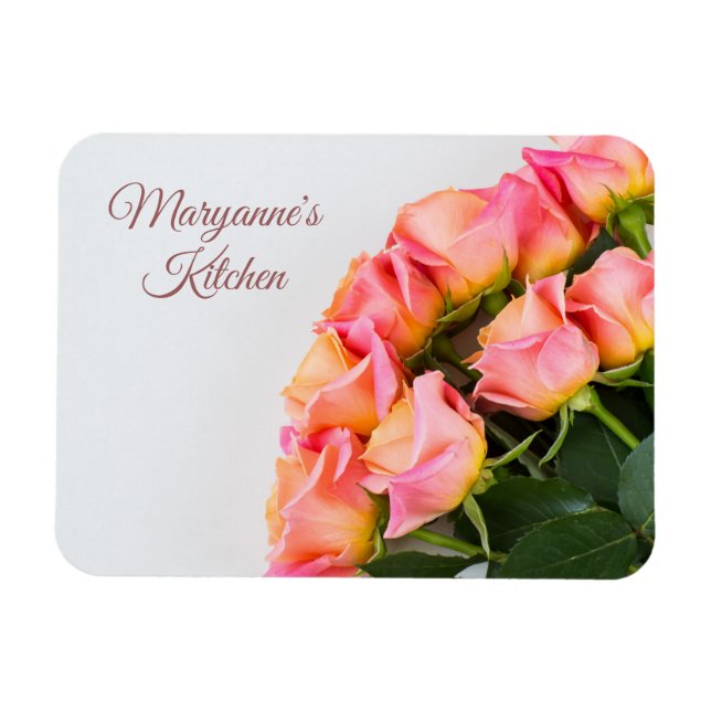 imán de Rosas de texto personalizado (Horizontal)