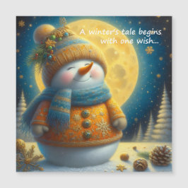 Imán de saludo con un muñeco de nieve lindo