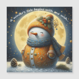Imán de saludo con un muñeco de nieve lindo