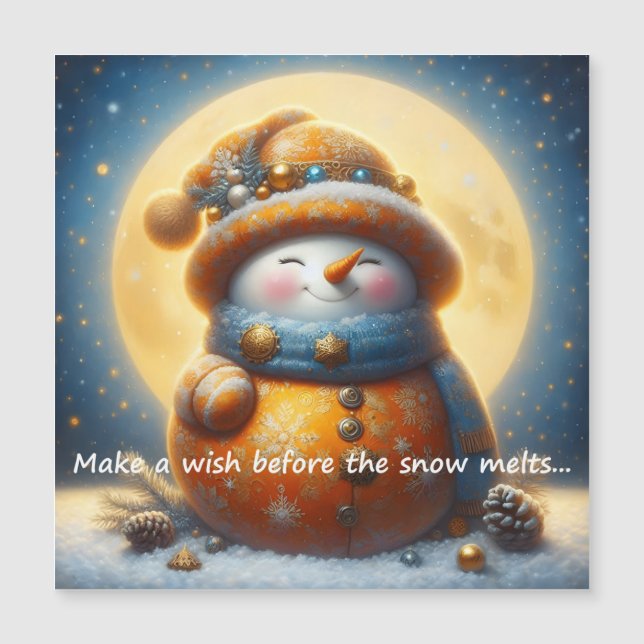 Imán de saludo con un muñeco de nieve lindo (Anverso)