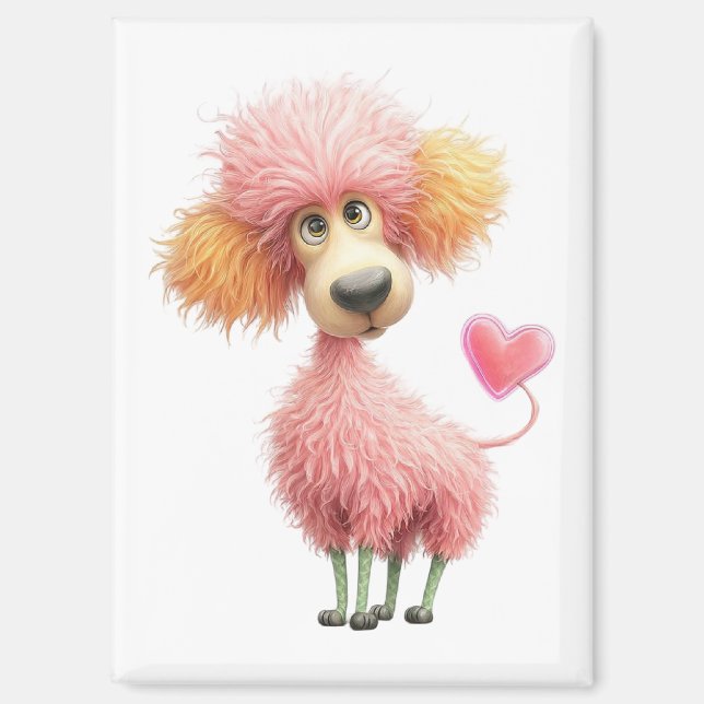 Imán de San Valentín de Caniche Rosa – Perro Capri (Anverso)