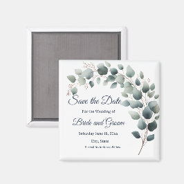 Imán de "Save the Date" de boda con eucalipto simp