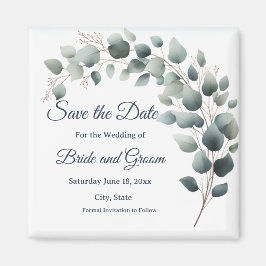 Imán de "Save the Date" de boda con eucalipto simp