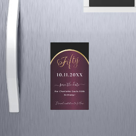 Imán de Save the Date de cumpleaños 50 burgundy ne