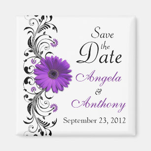 Imán de "Save the Date" Floral de Margarita Morada