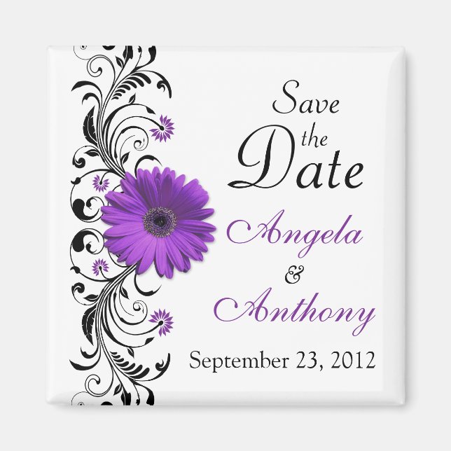 Imán de "Save the Date" Floral de Margarita Morada (Frente)