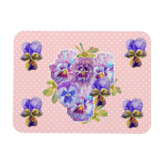 Imán de Shabby Chic Flor de Pensamiento Rosa Punto (Horizontal)