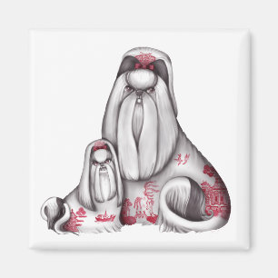 Imán de Shih Tzus del sauce rojo