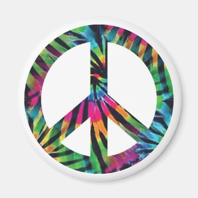 Imán de signo de paz con estampado de cebra arcoír (Frente)