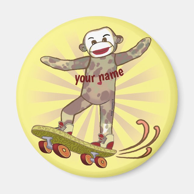 Imán de Sock Monkey Skater (Frente)
