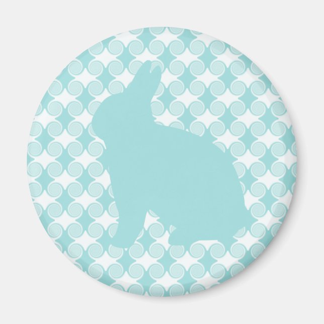 Imán de Swirls Bunny de Pascua, azul claro (Frente)