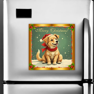 Imán de Tarjeta de Navidad con Cachorro de Retriev