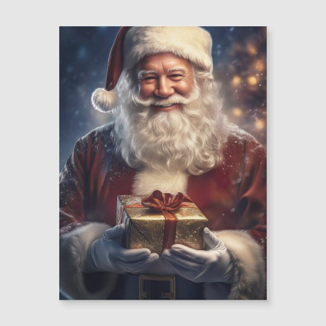 Imán de tarjeta de Navidad de Papá Noel (Anverso)
