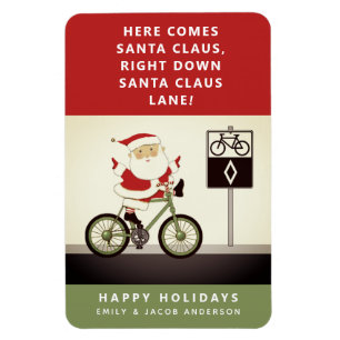 Imán de tarjeta de Navidad para vacaciones en bici
