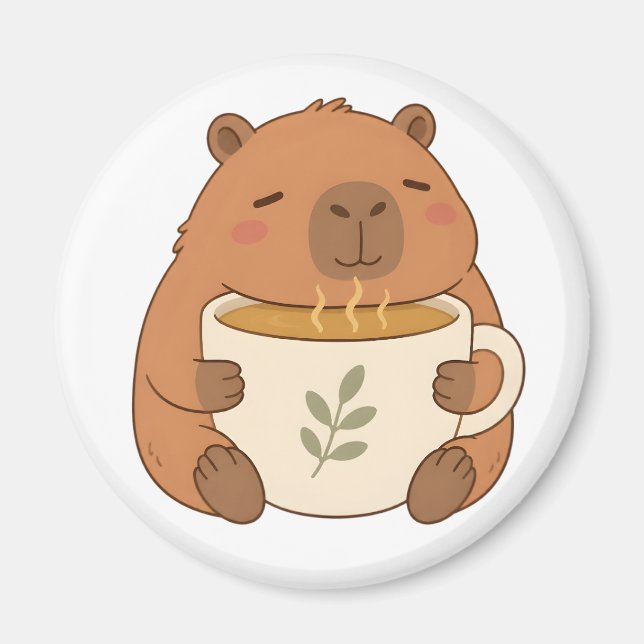 Imán de taza de café abrazando capibara lindo (Frente)