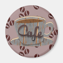 Imán de taza de café y granos de café