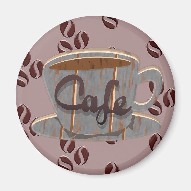 Imán de taza de café y granos de café (Frente)
