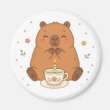 Imán de taza de té con vela de cumpleaños de carpi