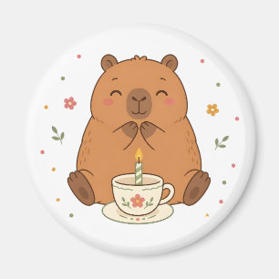 Imán de taza de té con vela de cumpleaños de carpi
