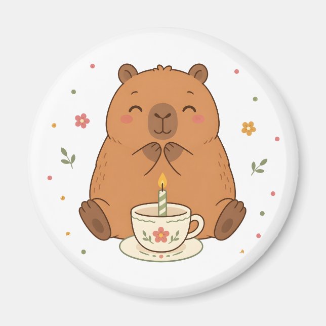 Imán de taza de té con vela de cumpleaños de carpi (Frente)