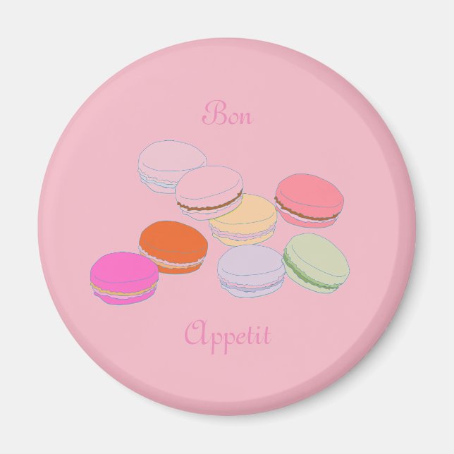 Imán de tema rosa París Macarón Francés Bon Appeti (Frente)