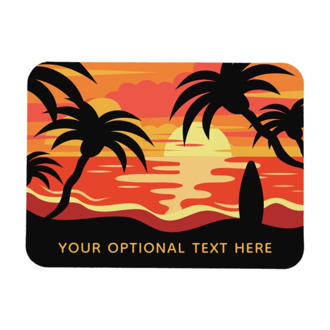 Imán de texto del personalizado de atardecer tropi (Horizontal)