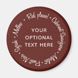 Imán de texto personalizado de vinos rojos
