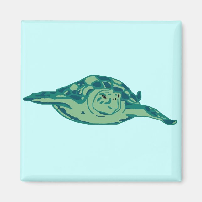 Imán de tortuga de hongo azul-verde (Frente)