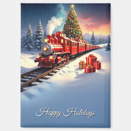 Imán de vacaciones de árbol de Navidad de tren roj
