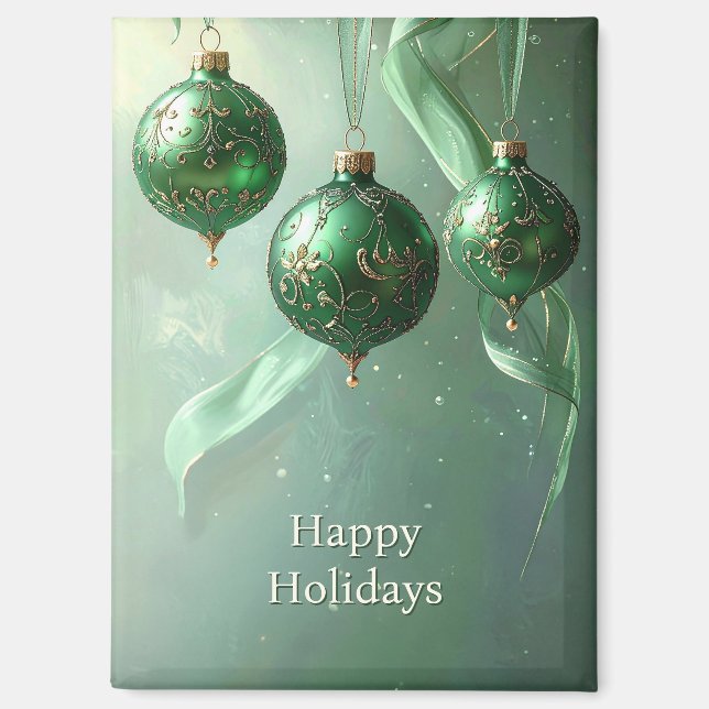 Imán de vacaciones de bola de Navidad verde (Anverso)